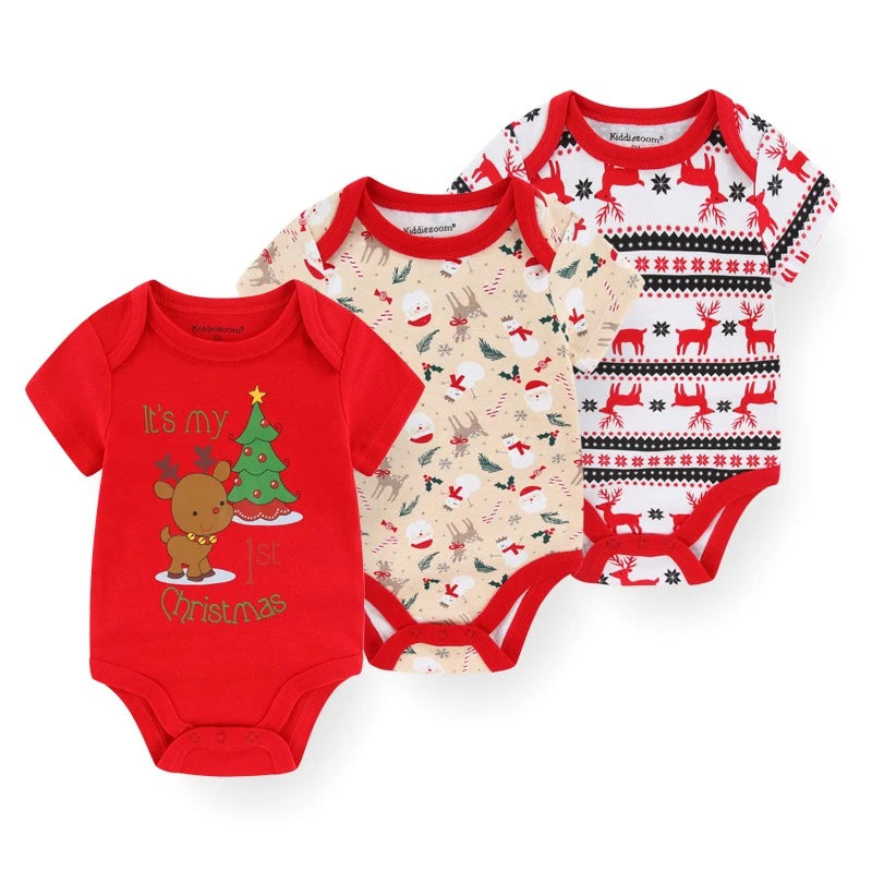 Unisex Cotton Newborn Baby Boy Clothes 3Pieces Summer 0-12M Cartoon Baby Girl Clothes Print Bodysuits Short Sleeve Bebes
