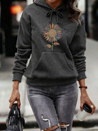 Women's autumn and winter warm and loose casual heart-shaped printed velvet long sleeved hooded sweatshirt