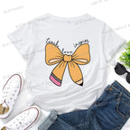 Women's Inspirational Teacher Graphic T Shirt Pencil Bow Design Short Sleeve Tee Gifts for Teacher's Day Crew Neck Classic Tops