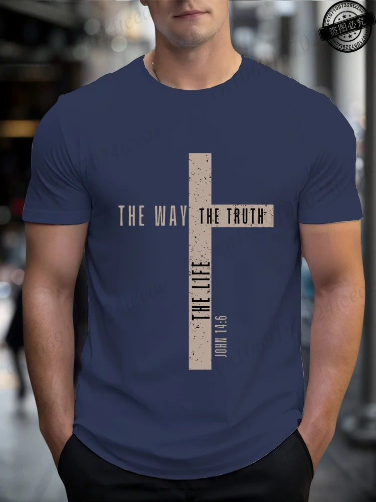 Mens Jesus Is King T-Shirts,The Way The Truth The Life Tops,Bible Verse Jesus Shirt,Mens Christian T-Shirt,Cross Vintage Tees