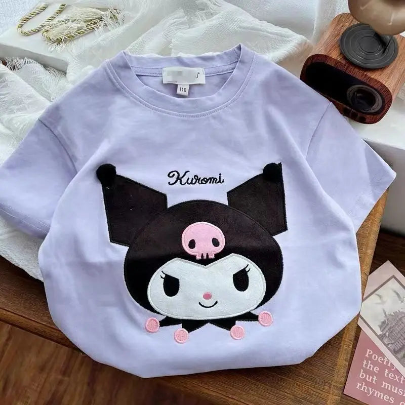 2026 New Cartoon Sanrio Kuromi My Melody Cinnamoroll Girls Short Sleeve T-Shirt Summer Kawaii Children'S Clothes Gifts 90-140cm