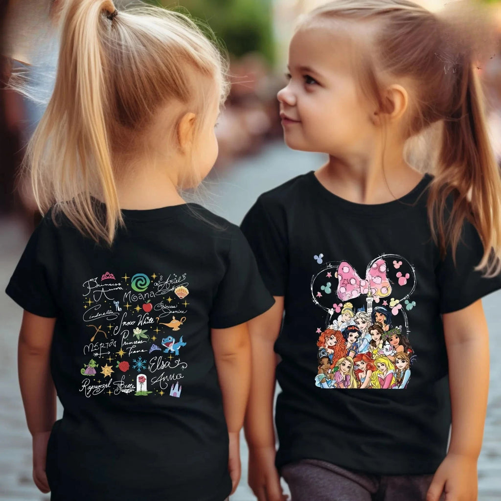 Spring Disney Princess Children's Aldult T-shirt Retro Princess Short Sleeve Double-sided Printed T-shirt Disneyland Trip Tshirt