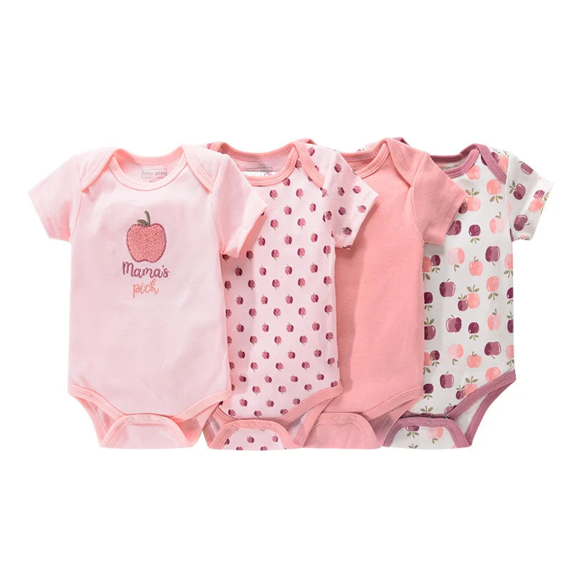 4Pieces Cotton Newborn Bodysuit Print Baby Girl Clothes 0-12M Cartoon Baby Boy Clothes Summer Short Sleeve Romper Bebes