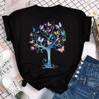 Fashion Women Men T Shirt Colorful Butterfly Petal Graphic Print T Shirt Casual Crew Neck Short Sleeve Plus Size T Shirt Unisex