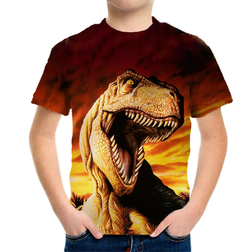 Children's Clothing Boys Tshirt Children's T-Shirts 3D Dinosaur Graphic Print Kids Summer Clothes Fashion Casual Tees Girl Tops
