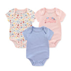 Unisex Cotton Newborn Baby Boy Clothes 3Pieces Summer 0-12M Cartoon Baby Girl Clothes Print Bodysuits Short Sleeve Bebes