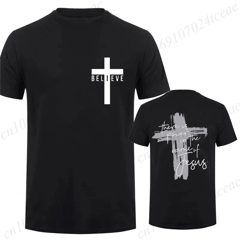 Women/Men Christian Faith T-shirts There Is Power in The Name of Jesus Graphic T-shirts Unisex Cross Faiths Graphic T Shirts