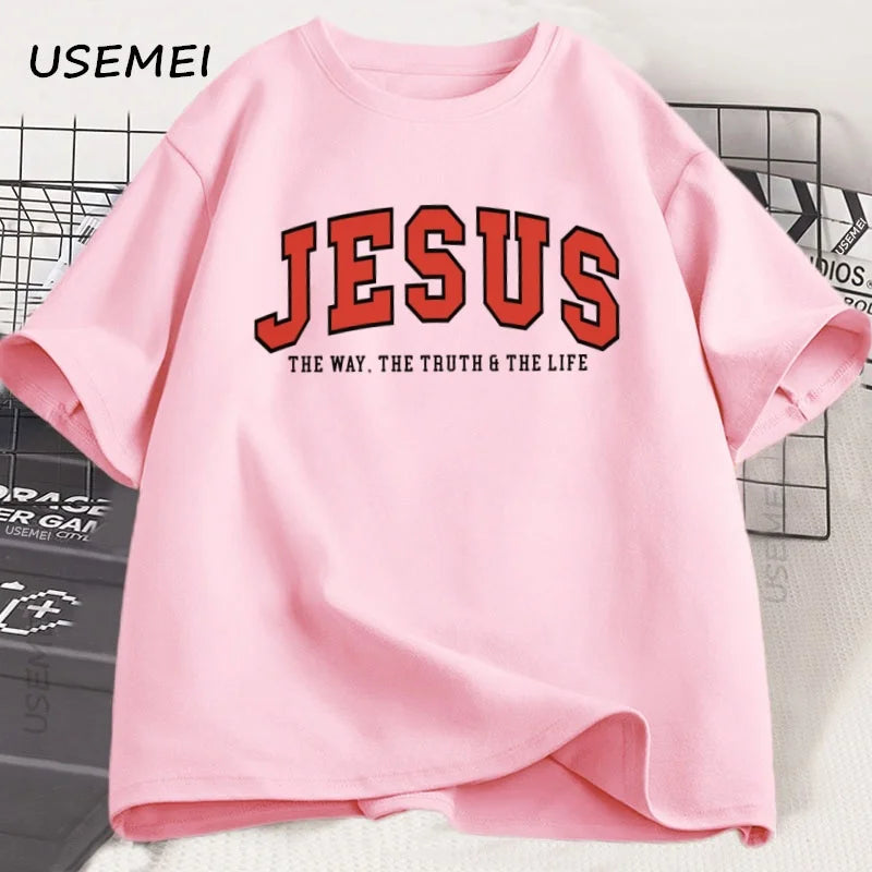 Jesus T Shirt The Way The Truth The Life Tshirt Christian Varsity Football Tees Bible Verse Faith T-shirt Men Women Clothes