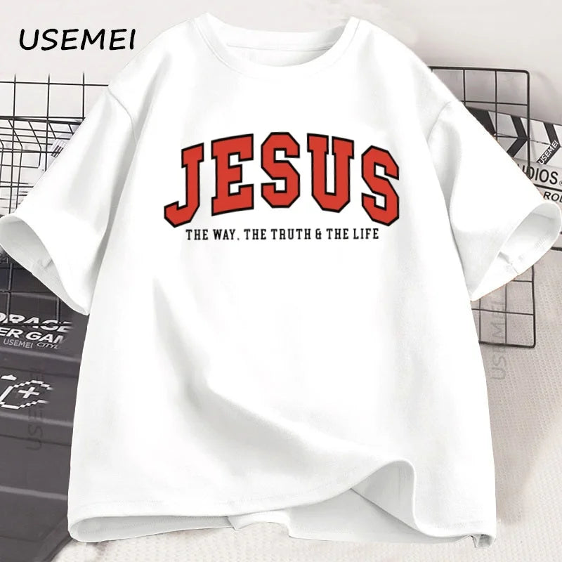 Jesus T Shirt The Way The Truth The Life Tshirt Christian Varsity Football Tees Bible Verse Faith T-shirt Men Women Clothes