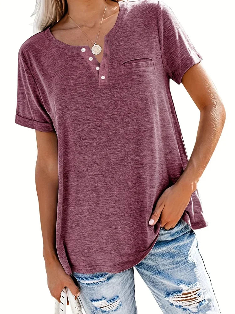 Plus Size 1XL-8XL Women's Loose Tops Ladies Casual V-neck Short Sleeve Pocket T-shirt Spring and Summer New Style