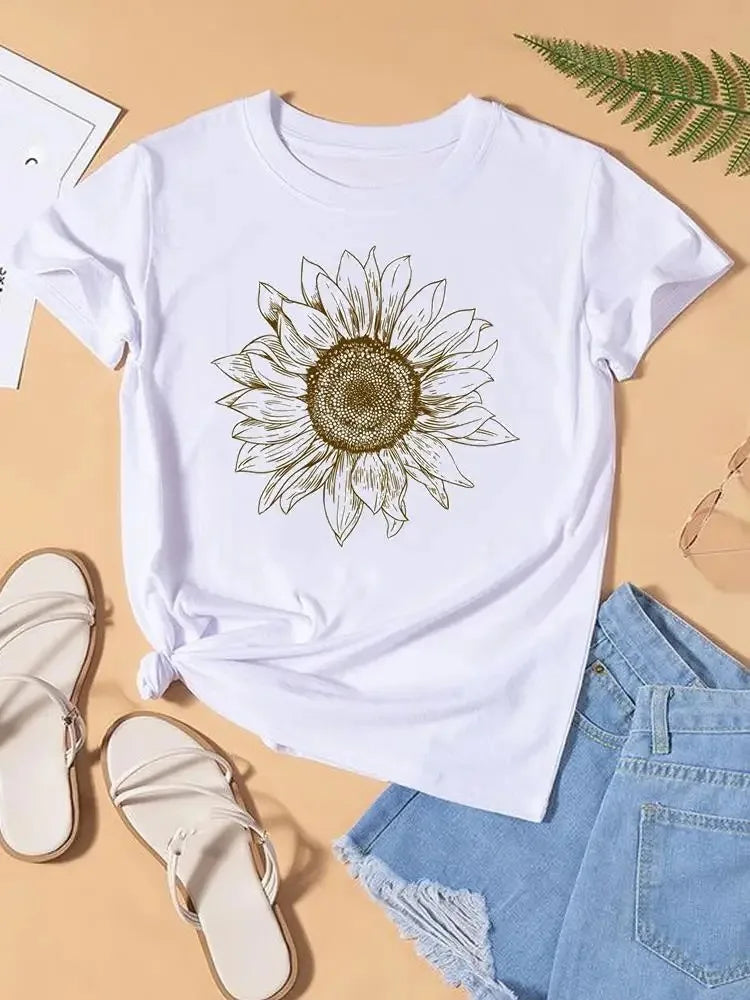 Graphic T-shirt Women Top Lady Female Shirt Tee Flower Carto Women Clothes Aesthetic Clothes Tops