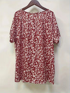 Plus Size Floral print pleated t-shirt, casual short-sleeved T-shirt spring and summer
