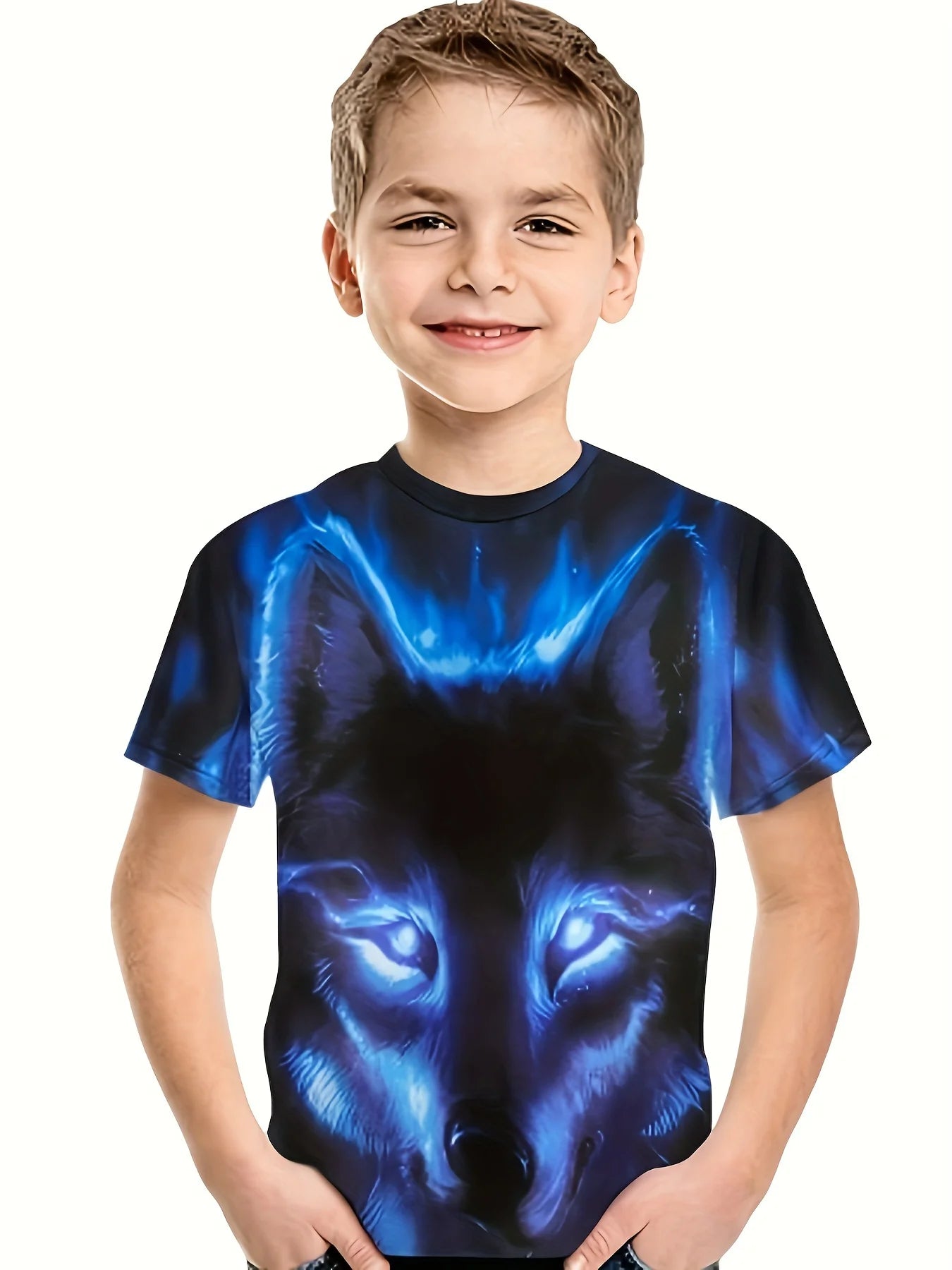 Children's Clothing Boys Tshirt Short Sleeve Cool 3D Wolf Print Kids Summer Clothes Stylish Streetwear Round Neck Girl Clothes﻿