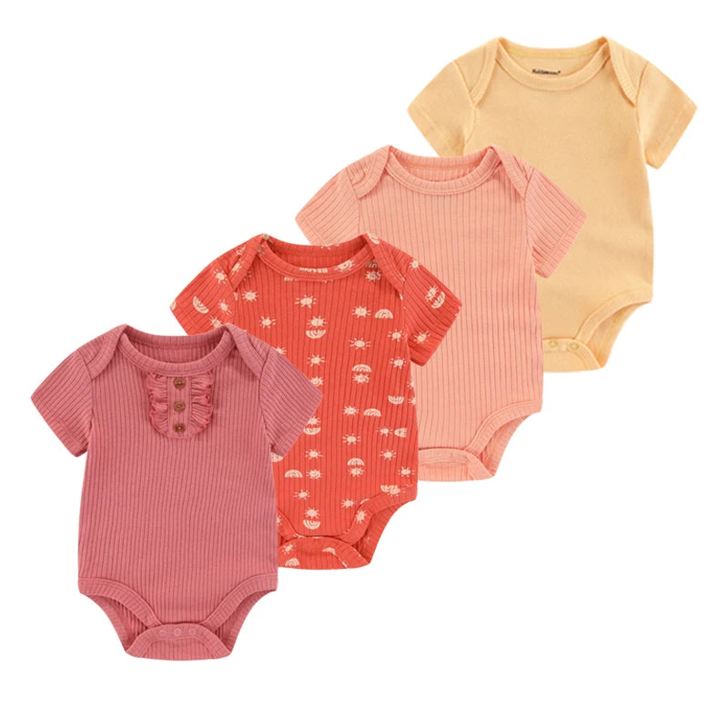 4Pieces Cotton Newborn Bodysuit Print Baby Girl Clothes 0-12M Cartoon Baby Boy Clothes Summer Short Sleeve Romper Bebes
