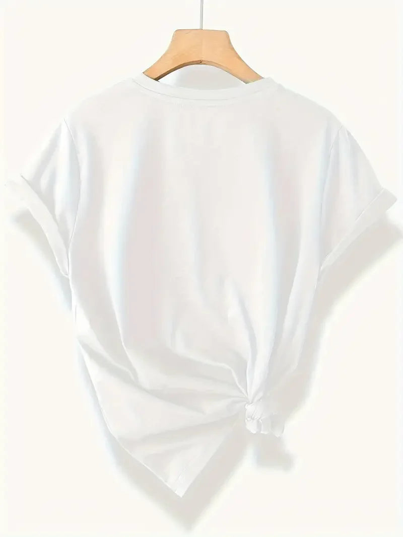 Spring and summer letter printed round neck T-shirt, casual short sleeved top, plus size women's clothing