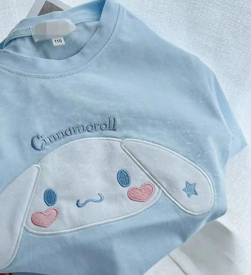 2026 New Cartoon Sanrio Kuromi My Melody Cinnamoroll Girls Short Sleeve T-Shirt Summer Kawaii Children'S Clothes Gifts 90-140cm