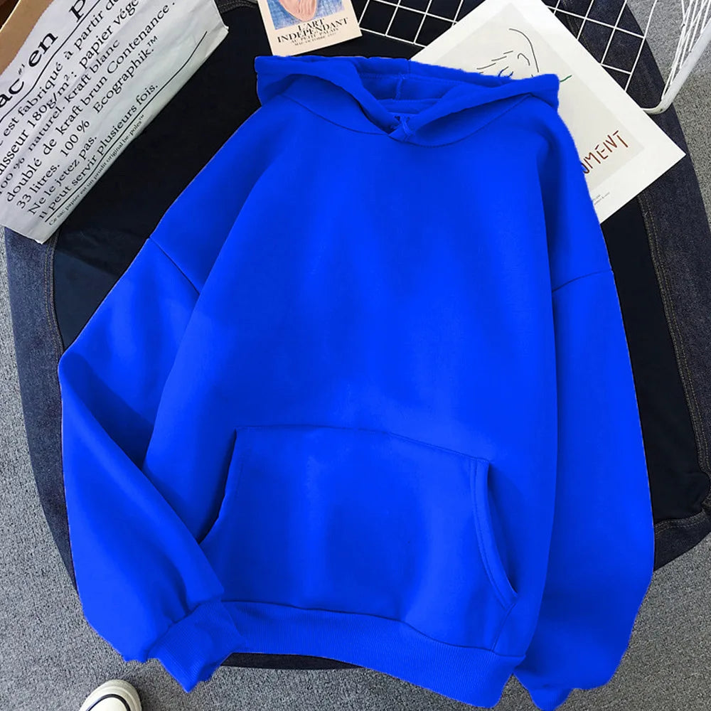 Unisex Oversized Hoodie Minimalist Solid Color French Pullover Women Streetwear Essentials Unisex Couple Hooded Sweatshirt