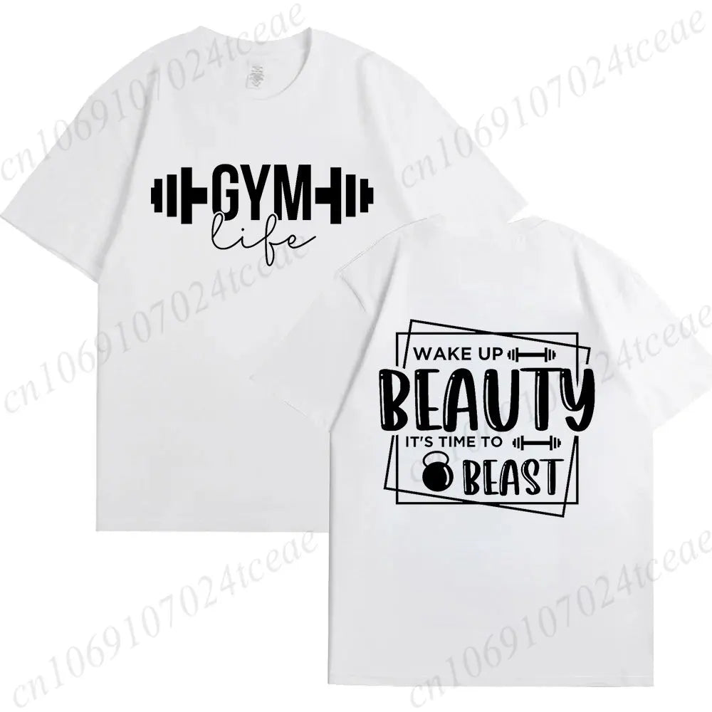 Funny Gym Life T-Shirts for Women Workout Summer Short Sleeve Tees Motivational Positive Tees Cute Exercise Fitness Tops