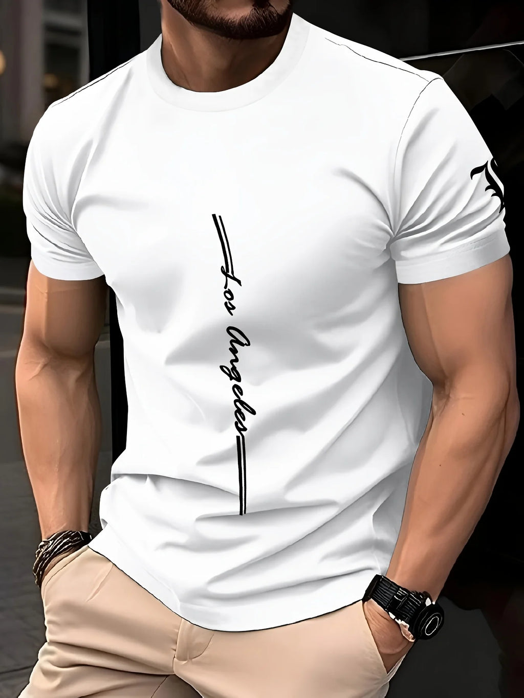 Men's quick drying breathable loose training round neck T-shirt with letter pattern printed on the fabric durable outdoor casual