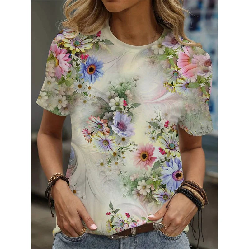 Cartoon Cat Graphic T-Shirt For Women Animal 3D Printed T Shirts Summer Fashion Casual Loose Tees Round Neck Tops Short Sleeves
