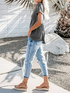 Plus Size 1XL-8XL Women's Loose Tops Ladies Casual V-neck Short Sleeve Pocket T-shirt Spring and Summer New Style