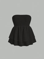 Plus Size Women's 2025 Summer New Sleeveless Tube Holiday Style Solid Color Double Layer Ruffle Swing Tube Women's Tops