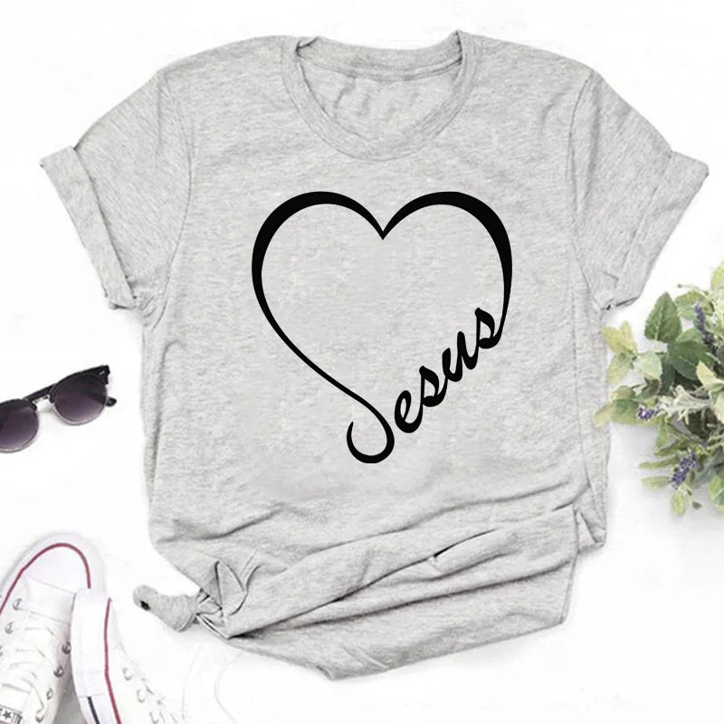 New Women T Shirt Cute Than Heart Printed T-shirt Fashion Love Heart Loose Short Sleevs Round Neck T-shirt Casual Female Tops