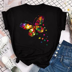 Fashion Women Men T Shirt Colorful Butterfly Petal Graphic Print T Shirt Casual Crew Neck Short Sleeve Plus Size T Shirt Unisex