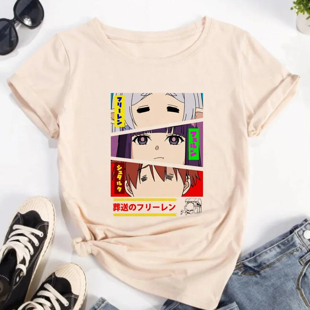 Frieren Tshirt Women Streetwear Anime Funny T-shirts Girl Y2k Designer Funny Female Clothing