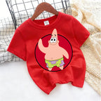 Cute SpongeBobs T-shirt Kids Anime Round Role Boys Girl Toddler Cotton Streetwear Tees Casual Short Sleeve Childern Clothes Tops
