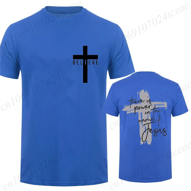 Women/Men Christian Faith T-shirts There Is Power in The Name of Jesus Graphic T-shirts Unisex Cross Faiths Graphic T Shirts