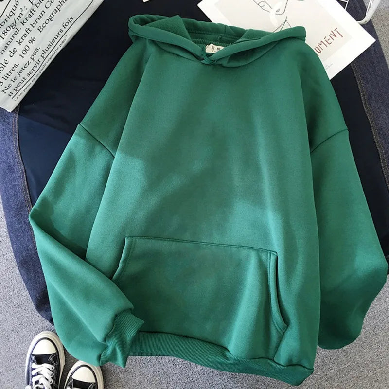 Unisex Oversized Hoodie Minimalist Solid Color French Pullover Women Streetwear Essentials Unisex Couple Hooded Sweatshirt