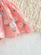 2Pcs Summer Newborn Soft  Cotton Pink Baby Girls Rompers Dress Daisy Print Short Sleeve Jumpsuits Clothes Bodysuits +Headband