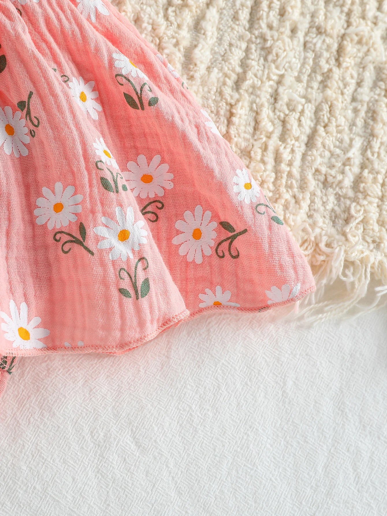 2Pcs Summer Newborn Soft  Cotton Pink Baby Girls Rompers Dress Daisy Print Short Sleeve Jumpsuits Clothes Bodysuits +Headband