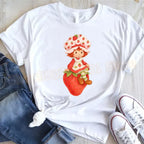 Cute Strawberry Shortcake T-Shirt for Women Retro Cartoon Printed T Shirts Loose Short Sleeved Tops Casual Round Neck Tees
