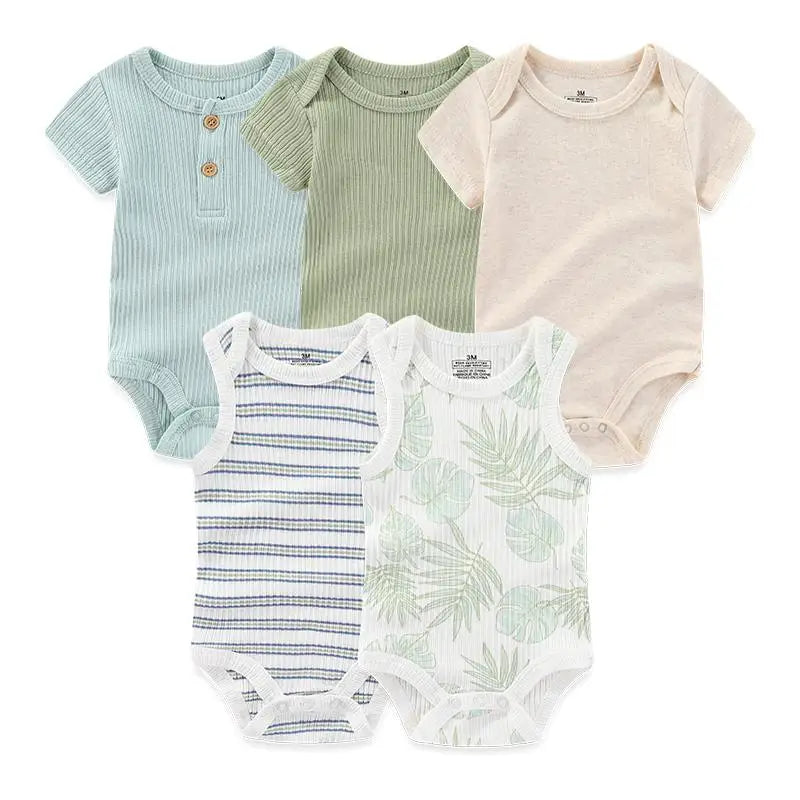 Kiddiezoom 5 Pcs/Lot Four Seasons Fashion Cartoon Short Sleeve Baby Boy Girl Bodysuits Soft 100%Cotton Newborn Onesies Clothes