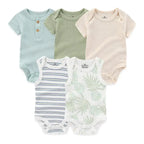 Kiddiezoom 5 Pcs/Lot Four Seasons Fashion Cartoon Short Sleeve Baby Boy Girl Bodysuits Soft 100%Cotton Newborn Onesies Clothes