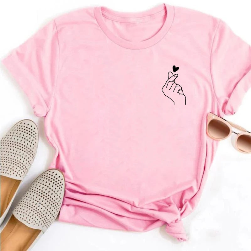 New Women T Shirt Cute Than Heart Printed T-shirt Fashion Love Heart Loose Short Sleevs Round Neck T-shirt Casual Female Tops