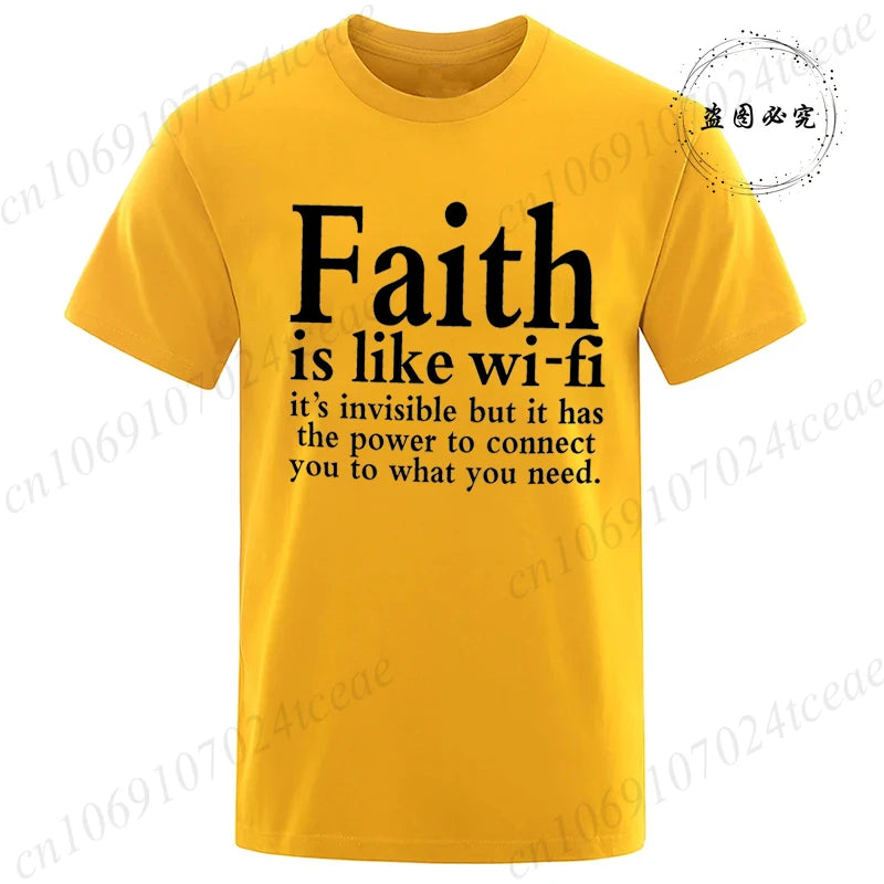 Men's Street Wear Faith Is Like Wifi God Jesus Religious Christian Funny T-shirt Short Sleeve Streetwear Summer T Shirts Men Top