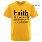 Men's Street Wear Faith Is Like Wifi God Jesus Religious Christian Funny T-shirt Short Sleeve Streetwear Summer T Shirts Men Top