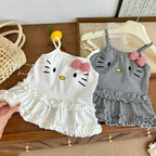 2026 Baby Girls Summer Clothing Cute Cat Plaid Bow Lace Halter Tops Tees Shirts Fashion Kids Children Cotton Casual Clothes