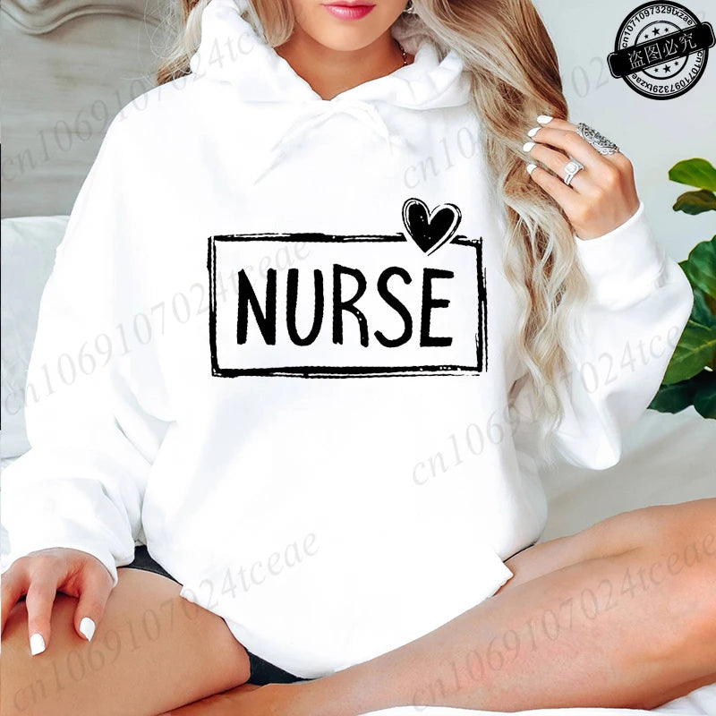 Nurse Print Women Hoodies, Casual Nurse Life Graphic Sweatshirts Tops, Nursing Student Gift, Soft Long Sleeve Hoodies for Ladies