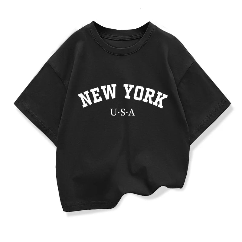 Summer Baby Boy Clothes Kid Girls Casual Tops New York Printed T-shirts Children Fashion Crew Neck Short Sleeve Top