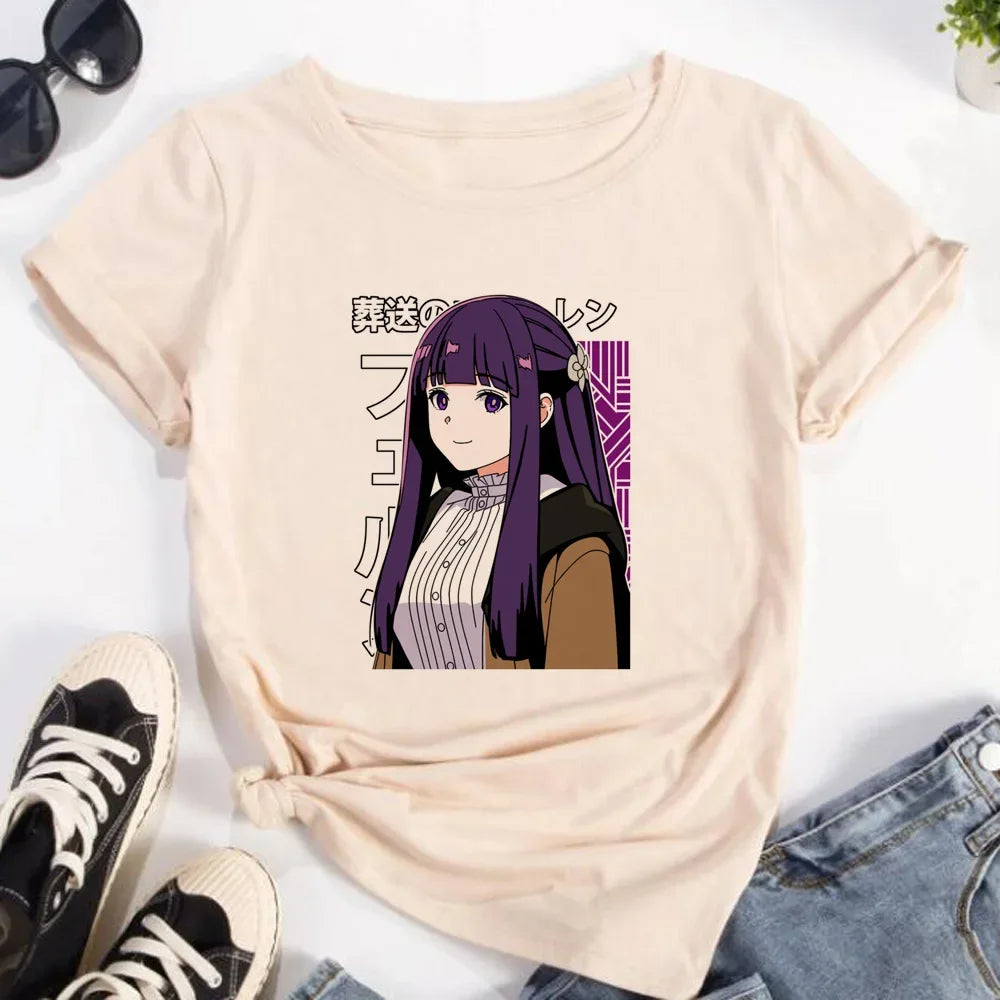 Frieren Tshirt Women Streetwear Anime Funny T-shirts Girl Y2k Designer Funny Female Clothing