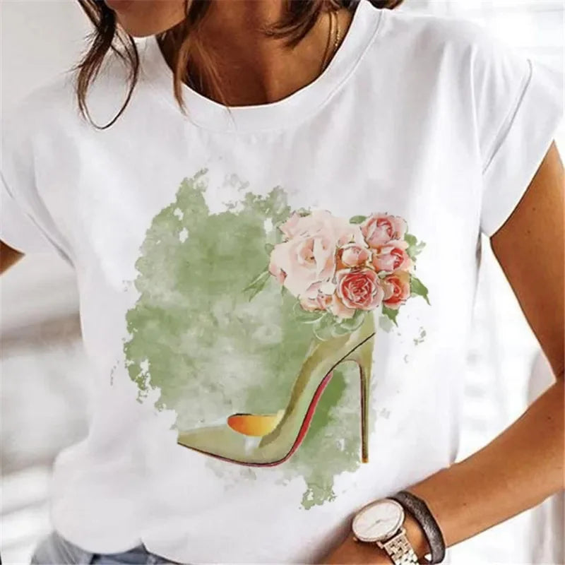Sweet Wine Plus Size T-Shirt Women Clothing Print Girl 90s Cartoon Printing Clothes Graphic Top Lady Female Tee