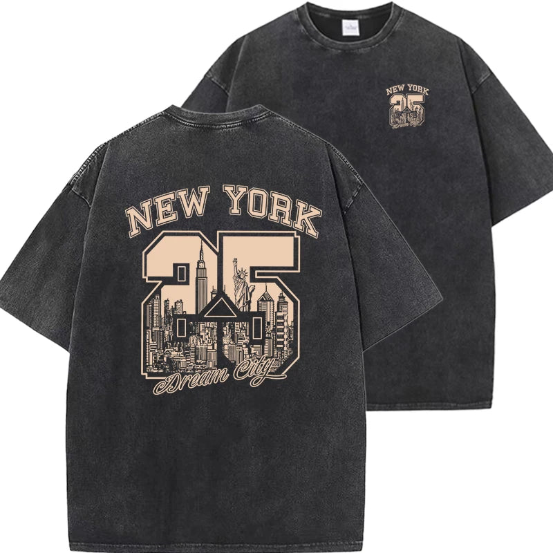New York City Funny Print  Woman Plus Size T Shirts Summer Vintage Washed Cotton Breathable Tee Shirt Fashion Casual Home Tshirt