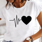 New Women T Shirt Cute Than Heart Printed T-shirt Fashion Love Heart Loose Short Sleevs Round Neck T-shirt Casual Female Tops