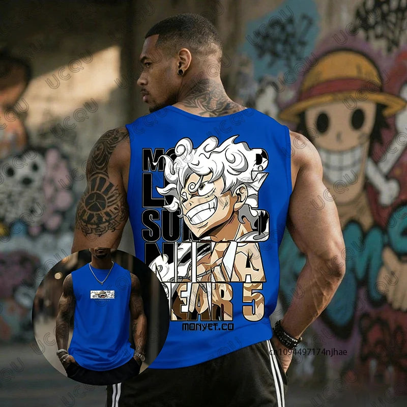 2026 Hot Anime One Piece Luffy Gear 5 Print Sleeveless T-shirt For Men Summer Sports Fitness Vest Tank Top Casual Gym Unisex Top