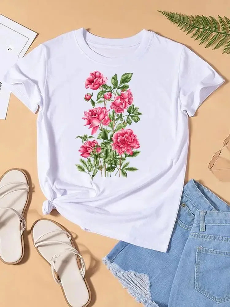 Graphic T-shirt Women Top Lady Female Shirt Tee Flower Carto Women Clothes Aesthetic Clothes Tops