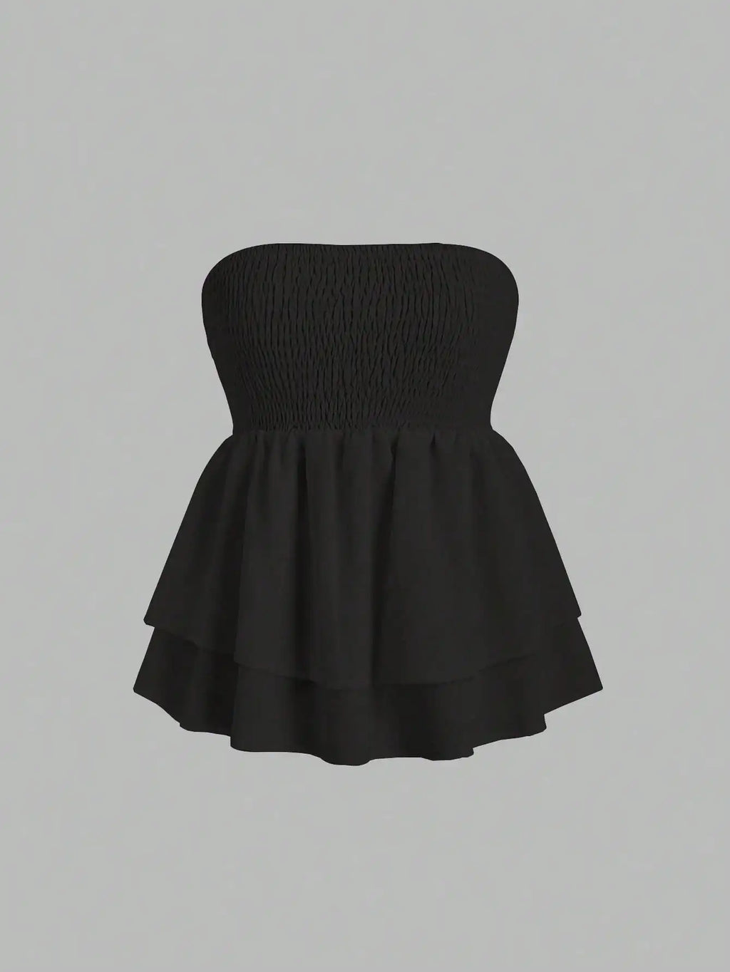 Plus Size Women's 2025 Summer New Sleeveless Tube Holiday Style Solid Color Double Layer Ruffle Swing Tube Women's Tops